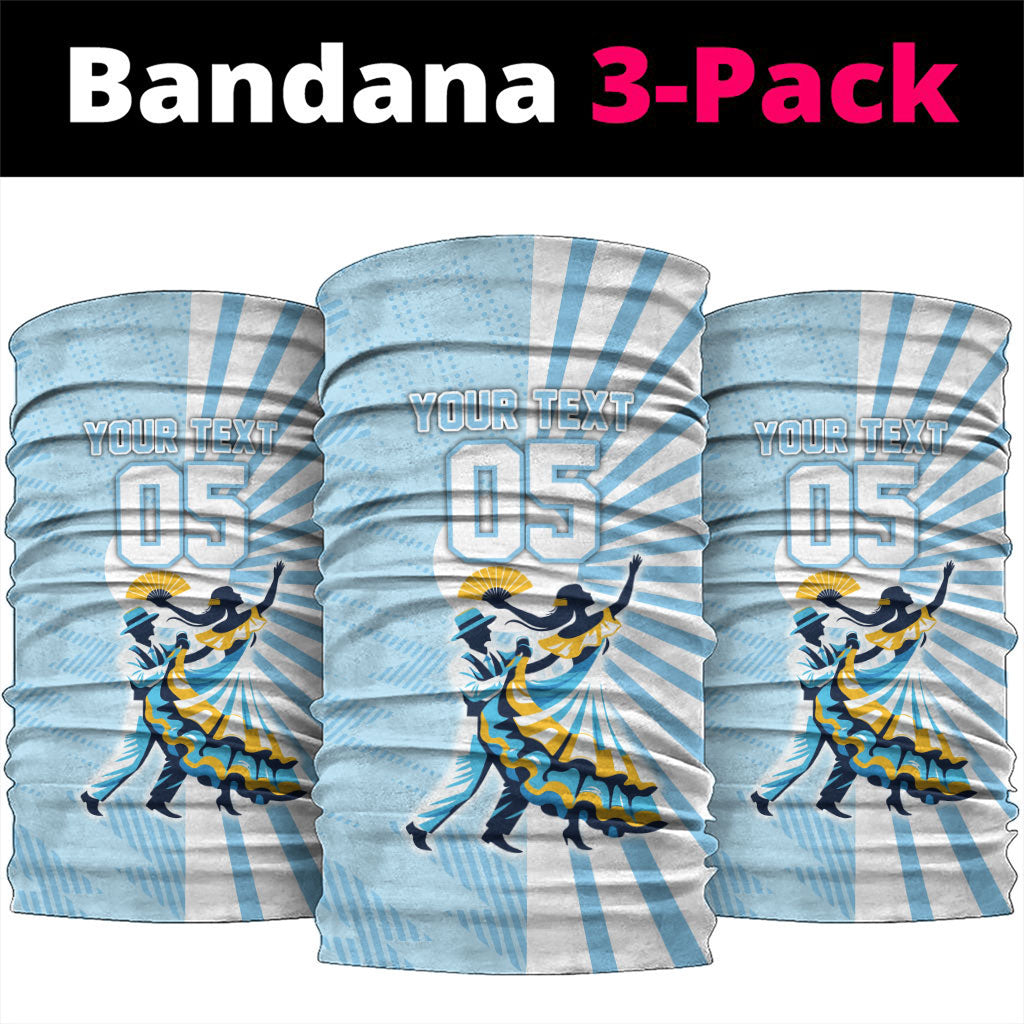 Personalized Uruguay Soccer Neck Gaiter Cultural Dance Drums Sun Emblem Dynamic Flag