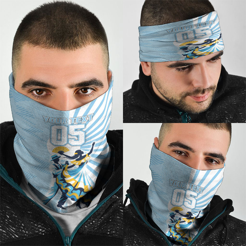 Personalized Uruguay Soccer Neck Gaiter Cultural Dance Drums Sun Emblem Dynamic Flag