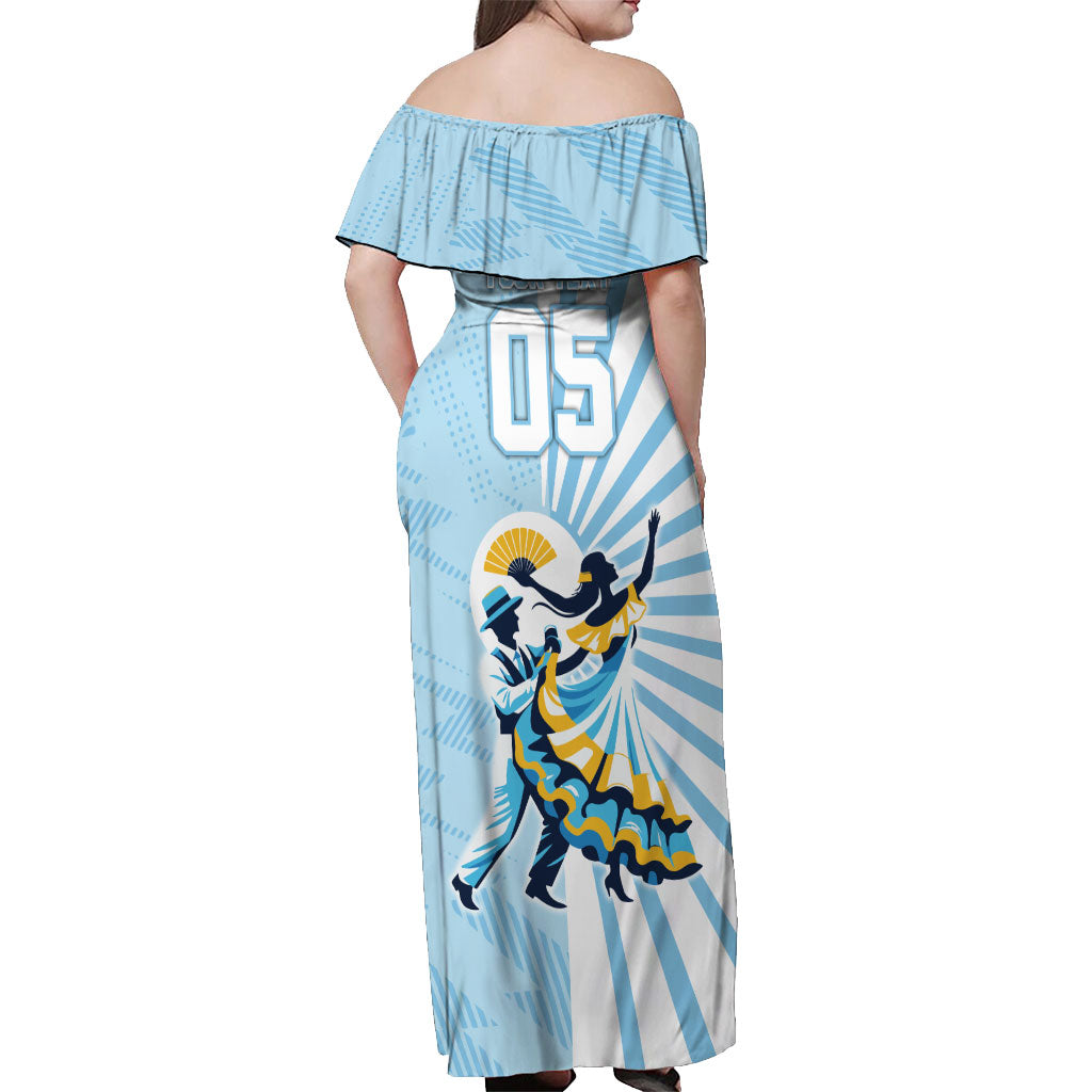 Personalized Uruguay Soccer Off Shoulder Maxi Dress Cultural Dance Drums Sun Emblem Dynamic Flag