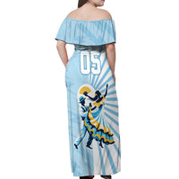 Personalized Uruguay Soccer Off Shoulder Maxi Dress Cultural Dance Drums Sun Emblem Dynamic Flag