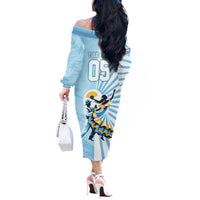 Personalized Uruguay Soccer Off The Shoulder Long Sleeve Dress Cultural Dance Drums Sun Emblem Dynamic Flag