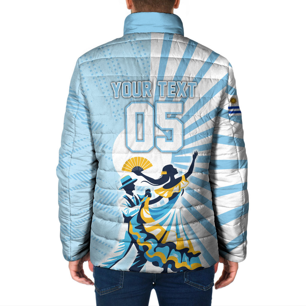 Personalized Uruguay Soccer Padded Jacket Cultural Dance Drums Sun Emblem Dynamic Flag
