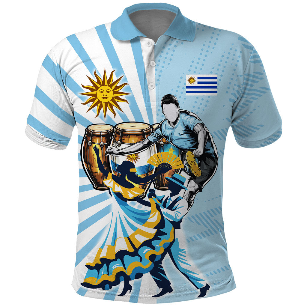 Personalized Uruguay Soccer Polo Shirt Cultural Dance Drums Sun Emblem Dynamic Flag