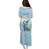 Personalized Uruguay Soccer Puletasi Cultural Dance Drums Sun Emblem Dynamic Flag