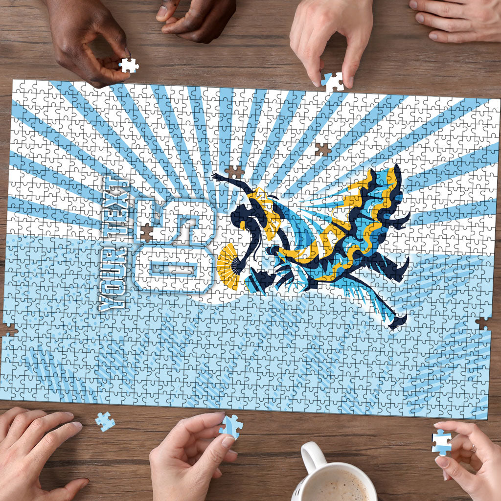 Personalized Uruguay Soccer Puzzle Cultural Dance Drums Sun Emblem Dynamic Flag