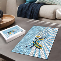 Personalized Uruguay Soccer Puzzle Cultural Dance Drums Sun Emblem Dynamic Flag