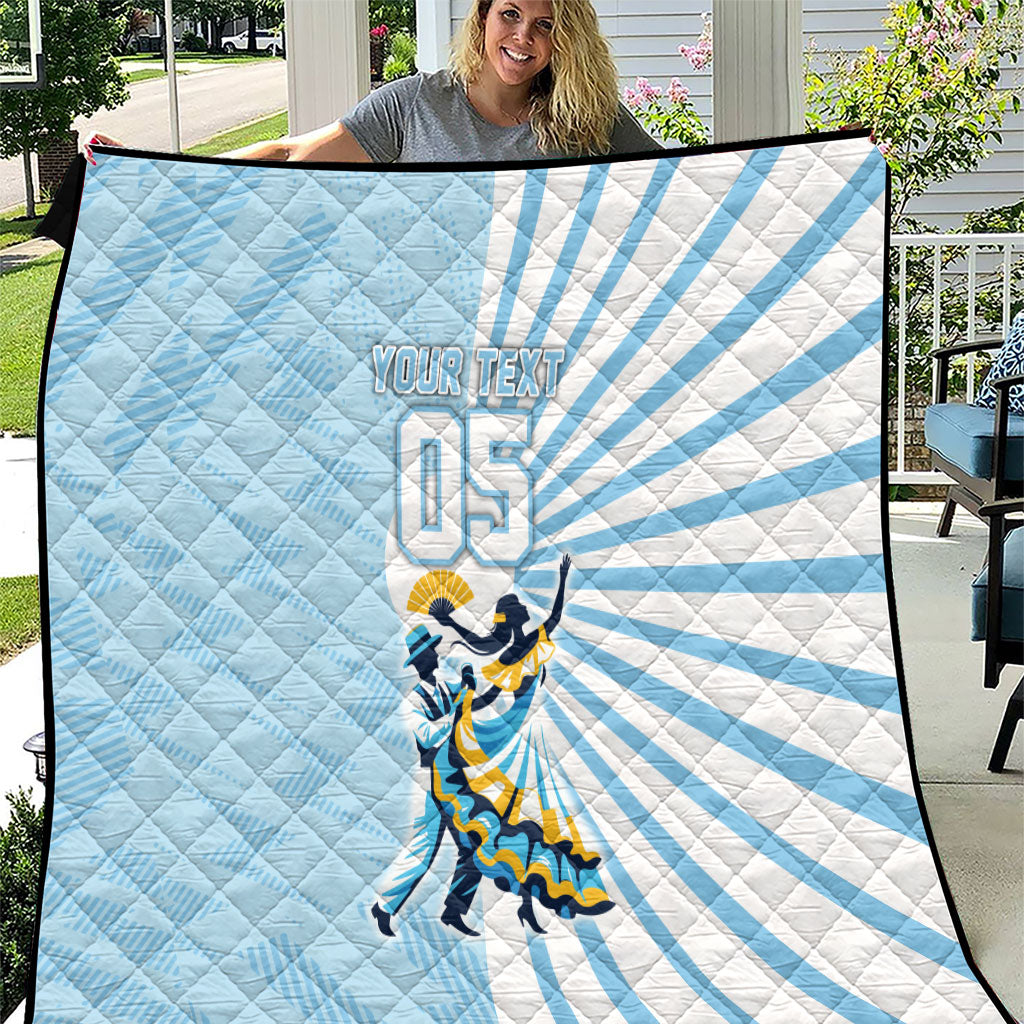 Personalized Uruguay Soccer Quilt Cultural Dance Drums Sun Emblem Dynamic Flag