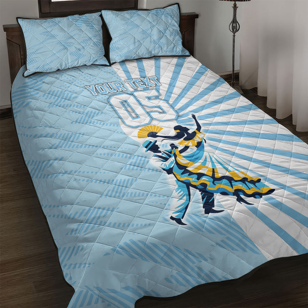 Personalized Uruguay Soccer Quilt Bed Set Cultural Dance Drums Sun Emblem Dynamic Flag