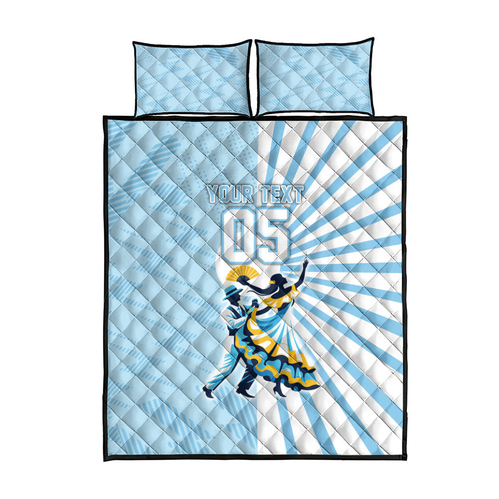 Personalized Uruguay Soccer Quilt Bed Set Cultural Dance Drums Sun Emblem Dynamic Flag