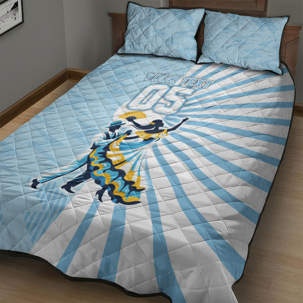 Personalized Uruguay Soccer Quilt Bed Set Cultural Dance Drums Sun Emblem Dynamic Flag