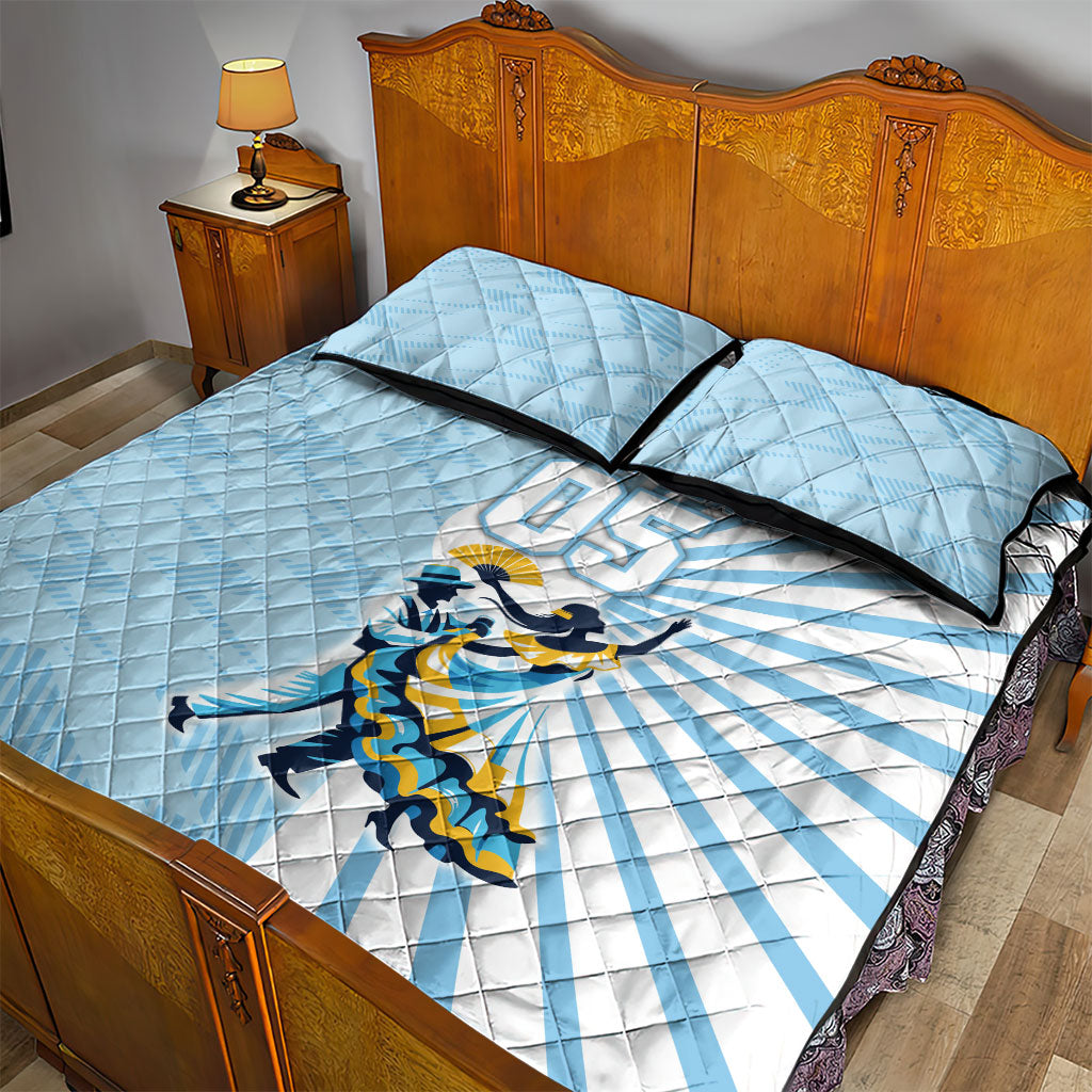 Personalized Uruguay Soccer Quilt Bed Set Cultural Dance Drums Sun Emblem Dynamic Flag