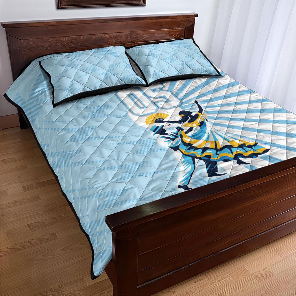 Personalized Uruguay Soccer Quilt Bed Set Cultural Dance Drums Sun Emblem Dynamic Flag