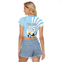 Personalized Uruguay Soccer Raglan Cropped T Shirt Cultural Dance Drums Sun Emblem Dynamic Flag