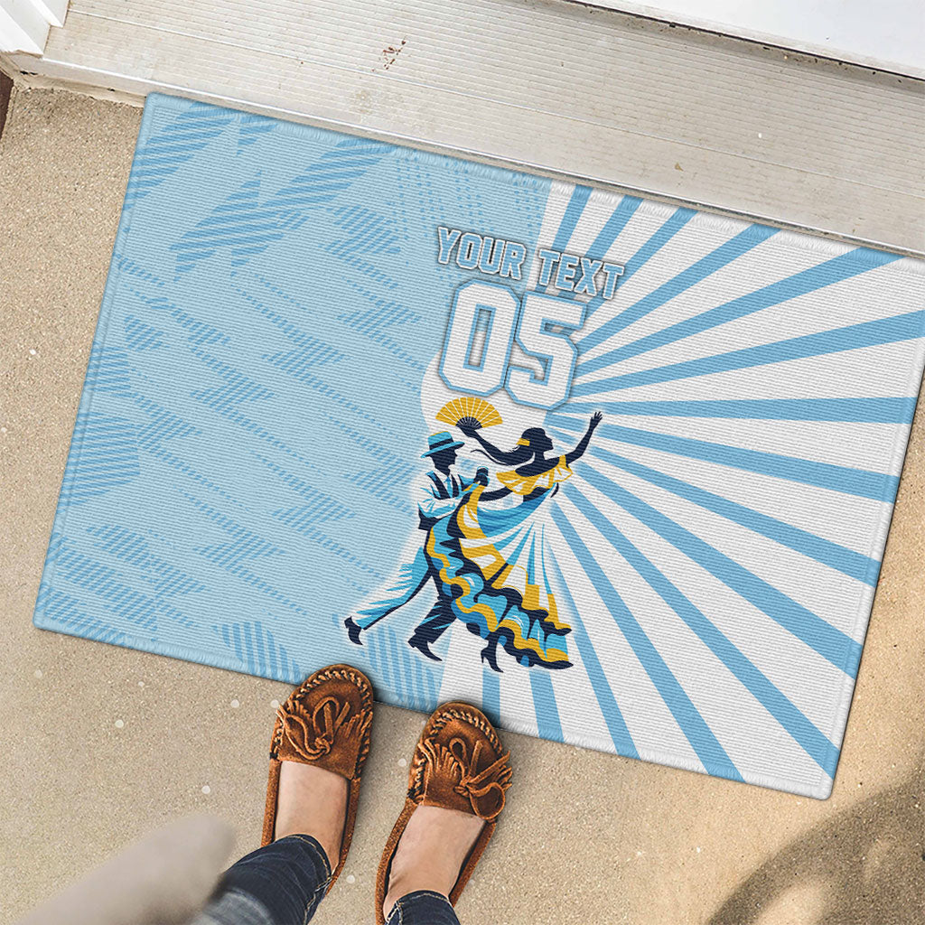 Personalized Uruguay Soccer Rubber Doormat Cultural Dance Drums Sun Emblem Dynamic Flag