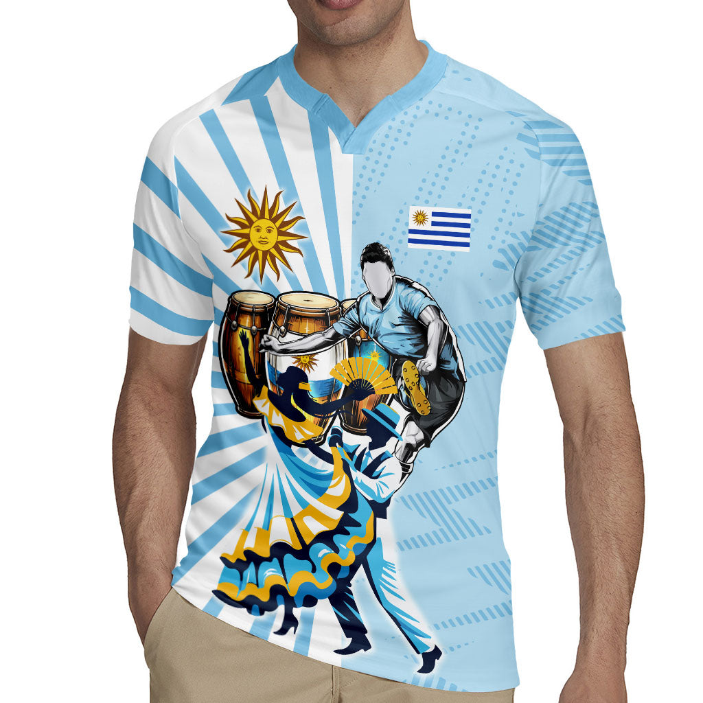 Personalized Uruguay Soccer Rugby Jersey Cultural Dance Drums Sun Emblem Dynamic Flag