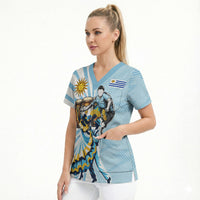Personalized Uruguay Soccer Scrub Top Cultural Dance Drums Sun Emblem Dynamic Flag