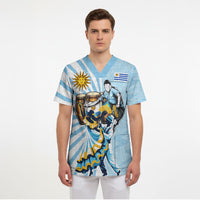 Personalized Uruguay Soccer Scrub Top Cultural Dance Drums Sun Emblem Dynamic Flag