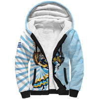 Personalized Uruguay Soccer Sherpa Hoodie Cultural Dance Drums Sun Emblem Dynamic Flag