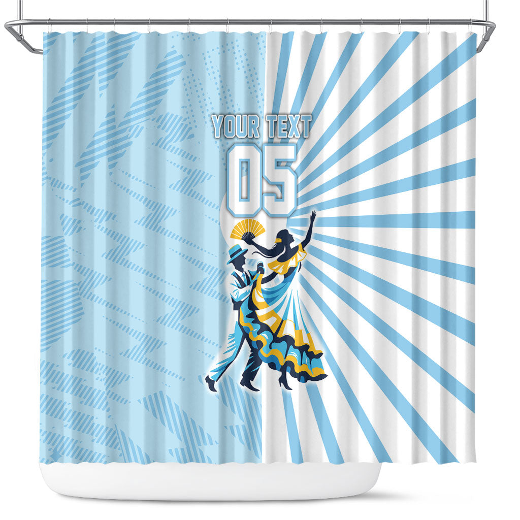 Personalized Uruguay Soccer Shower Curtain Cultural Dance Drums Sun Emblem Dynamic Flag