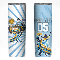 Personalized Uruguay Soccer Skinny Tumbler Cultural Dance Drums Sun Emblem Dynamic Flag