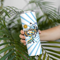 Personalized Uruguay Soccer Skinny Tumbler Cultural Dance Drums Sun Emblem Dynamic Flag