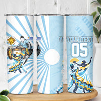 Personalized Uruguay Soccer Skinny Tumbler Cultural Dance Drums Sun Emblem Dynamic Flag