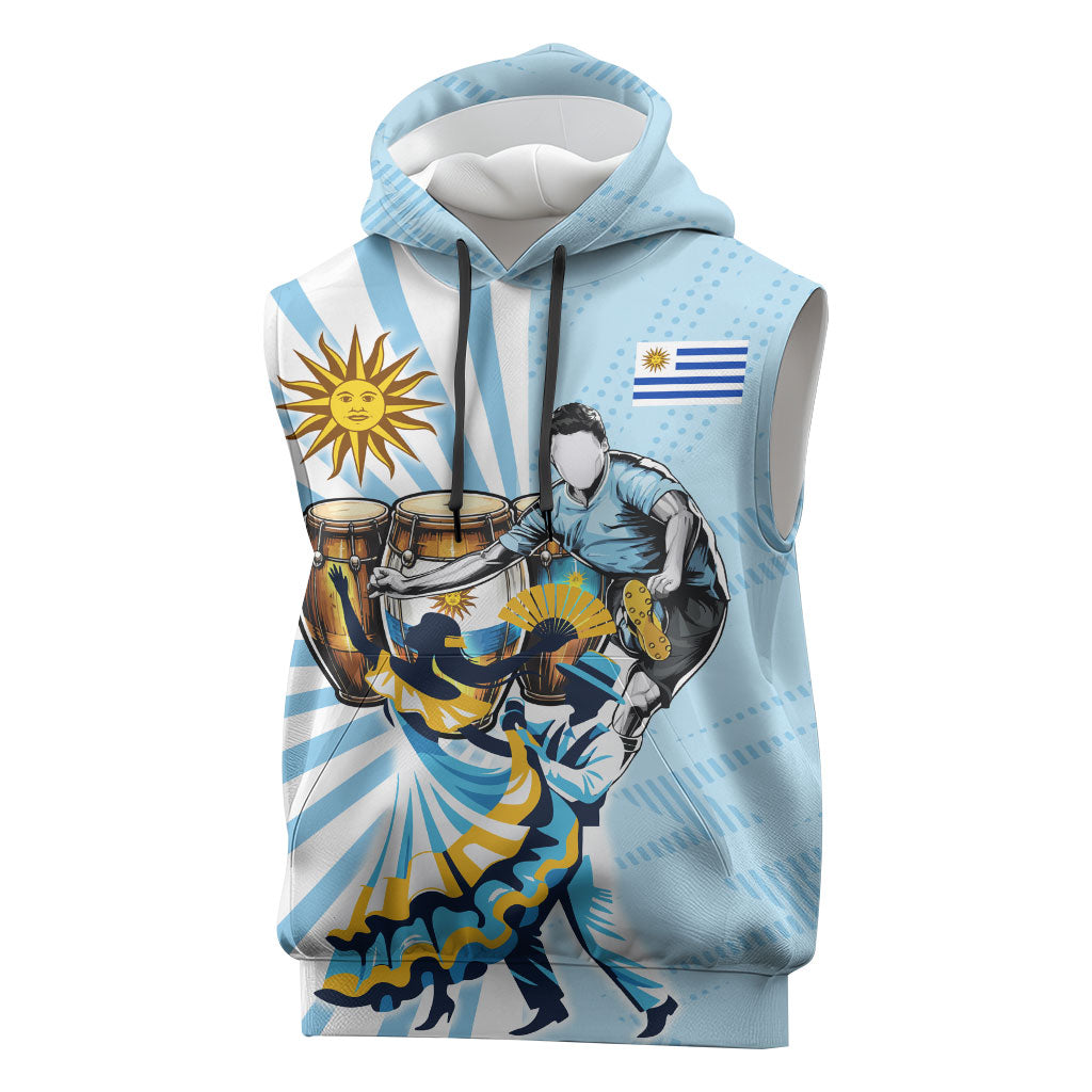 Personalized Uruguay Soccer Sleeveless Hoodie Cultural Dance Drums Sun Emblem Dynamic Flag