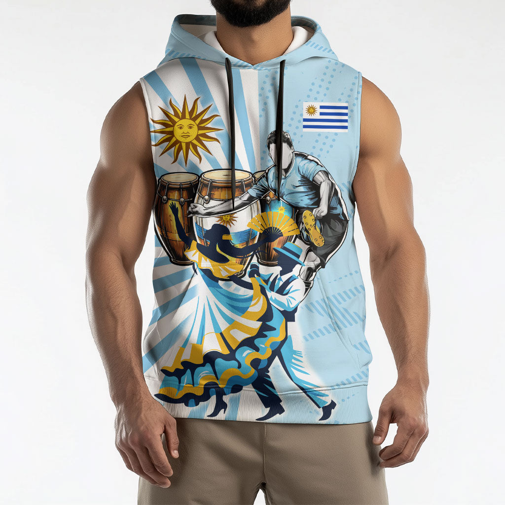 Personalized Uruguay Soccer Sleeveless Hoodie Cultural Dance Drums Sun Emblem Dynamic Flag