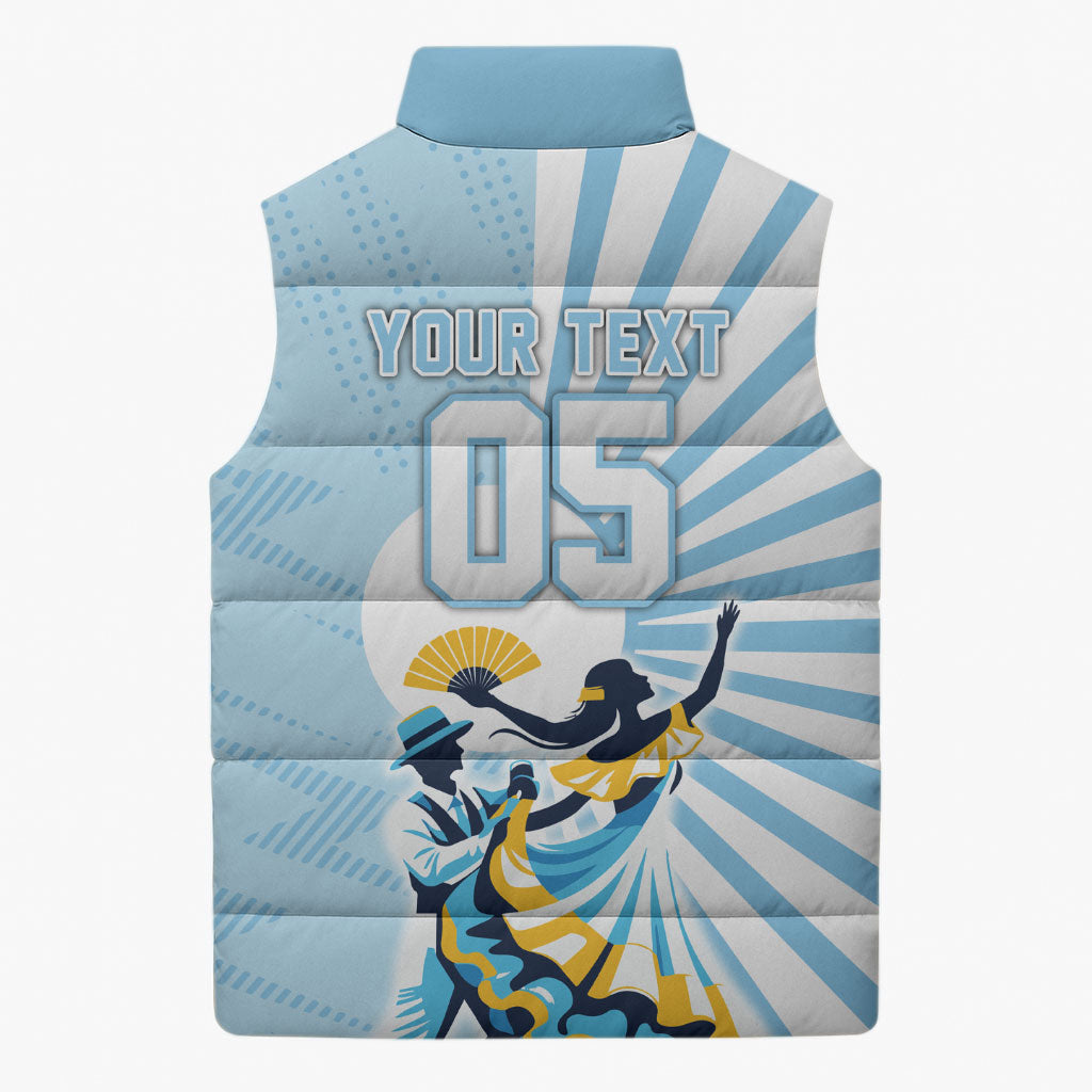 Personalized Uruguay Soccer Sleeveless Puffer Jacket Cultural Dance Drums Sun Emblem Dynamic Flag