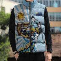 Personalized Uruguay Soccer Sleeveless Puffer Jacket Cultural Dance Drums Sun Emblem Dynamic Flag
