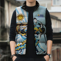 Personalized Uruguay Soccer Sleeveless Puffer Jacket Cultural Dance Drums Sun Emblem Dynamic Flag