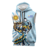 Personalized Uruguay Soccer Sleeveless Zip Hoodie Cultural Dance Drums Sun Emblem Dynamic Flag