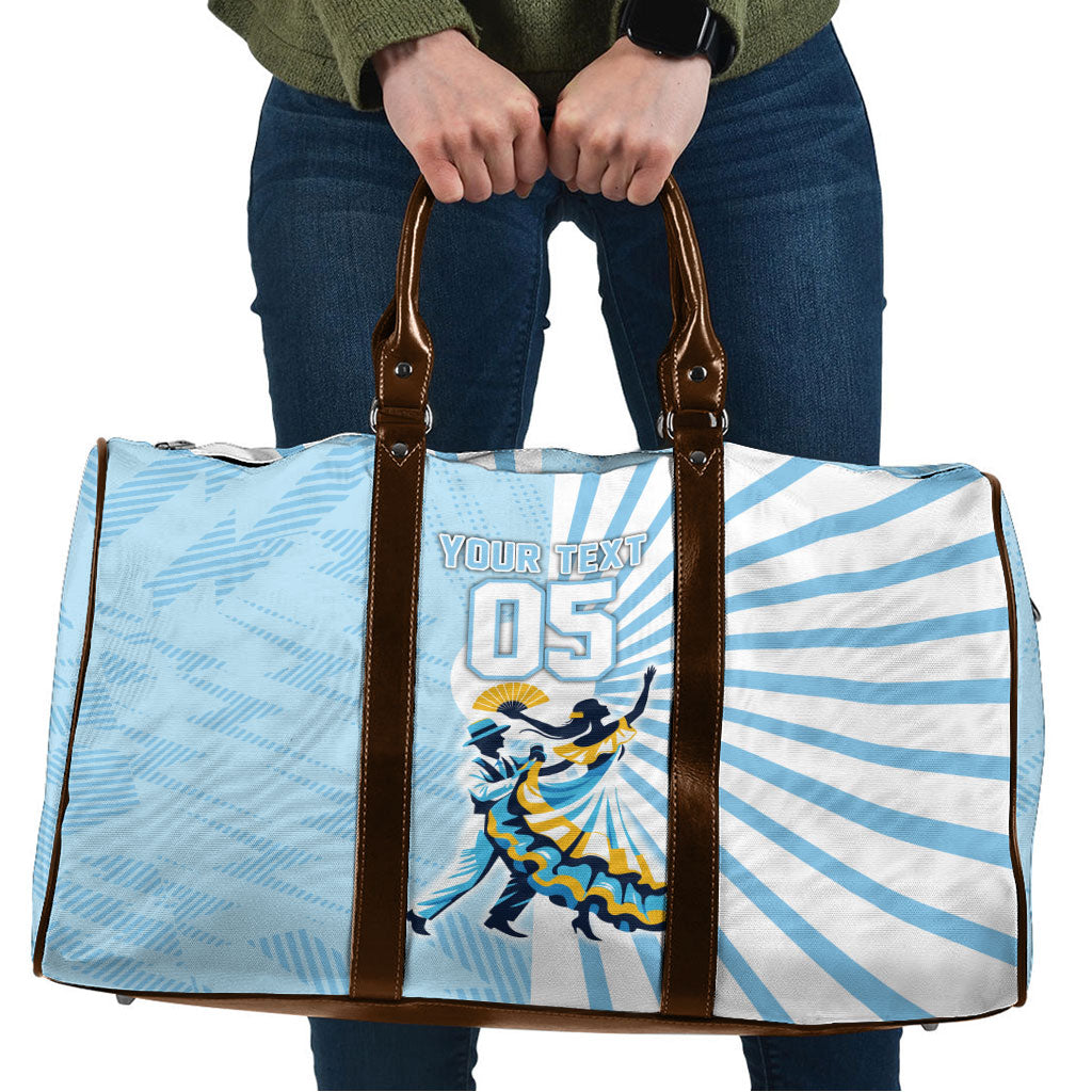 Personalized Uruguay Soccer Travel Bag Cultural Dance Drums Sun Emblem Dynamic Flag