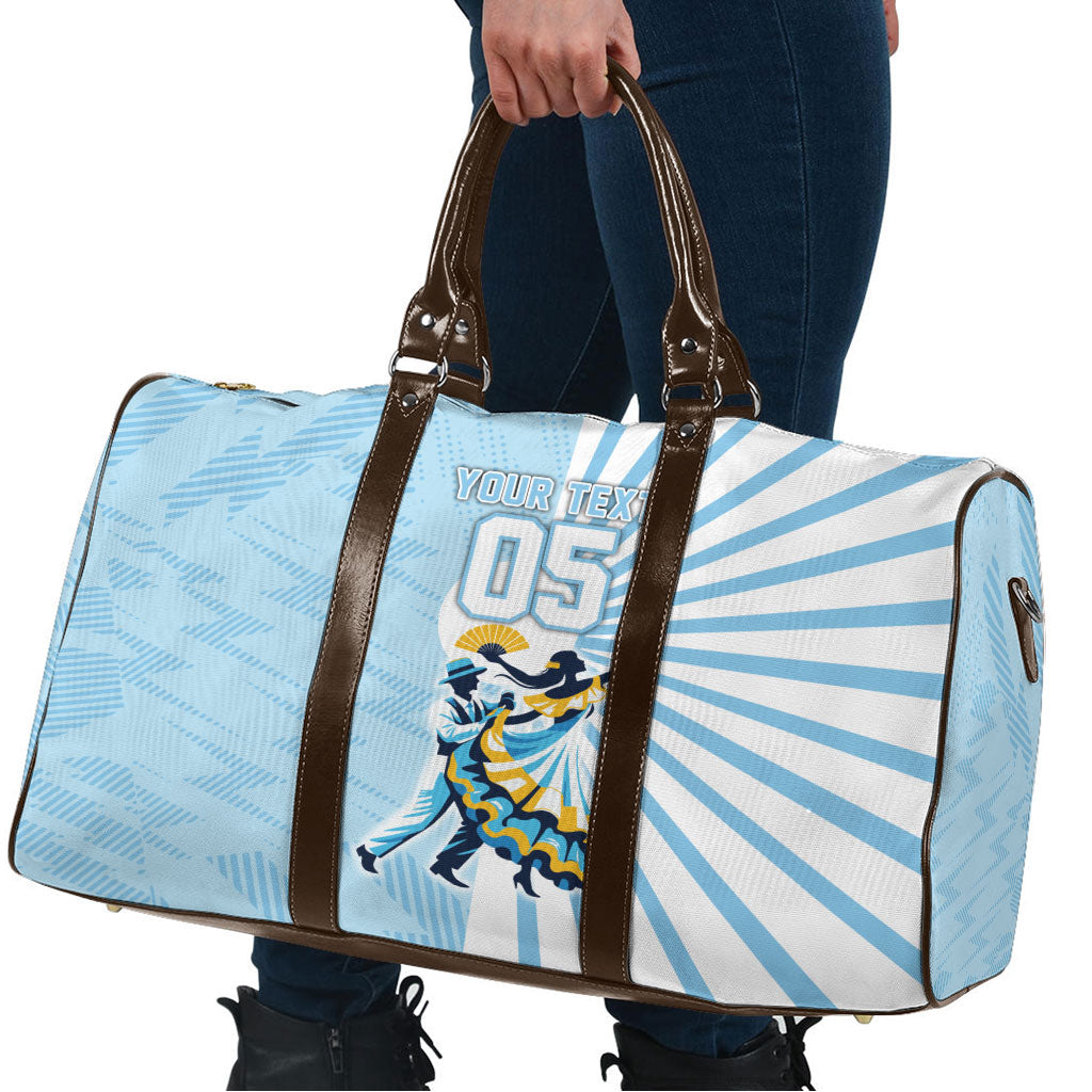 Personalized Uruguay Soccer Travel Bag Cultural Dance Drums Sun Emblem Dynamic Flag