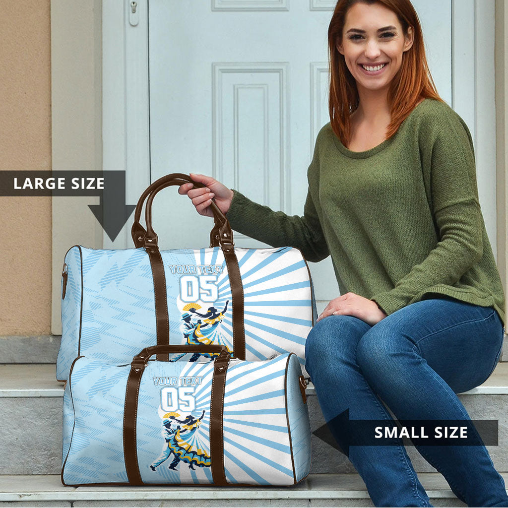 Personalized Uruguay Soccer Travel Bag Cultural Dance Drums Sun Emblem Dynamic Flag
