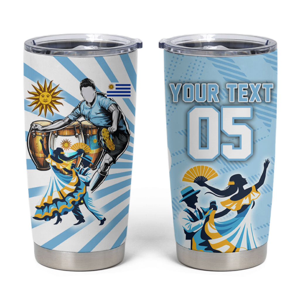 Personalized Uruguay Soccer Tumbler Cup Cultural Dance Drums Sun Emblem Dynamic Flag