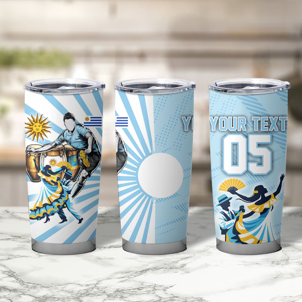 Personalized Uruguay Soccer Tumbler Cup Cultural Dance Drums Sun Emblem Dynamic Flag
