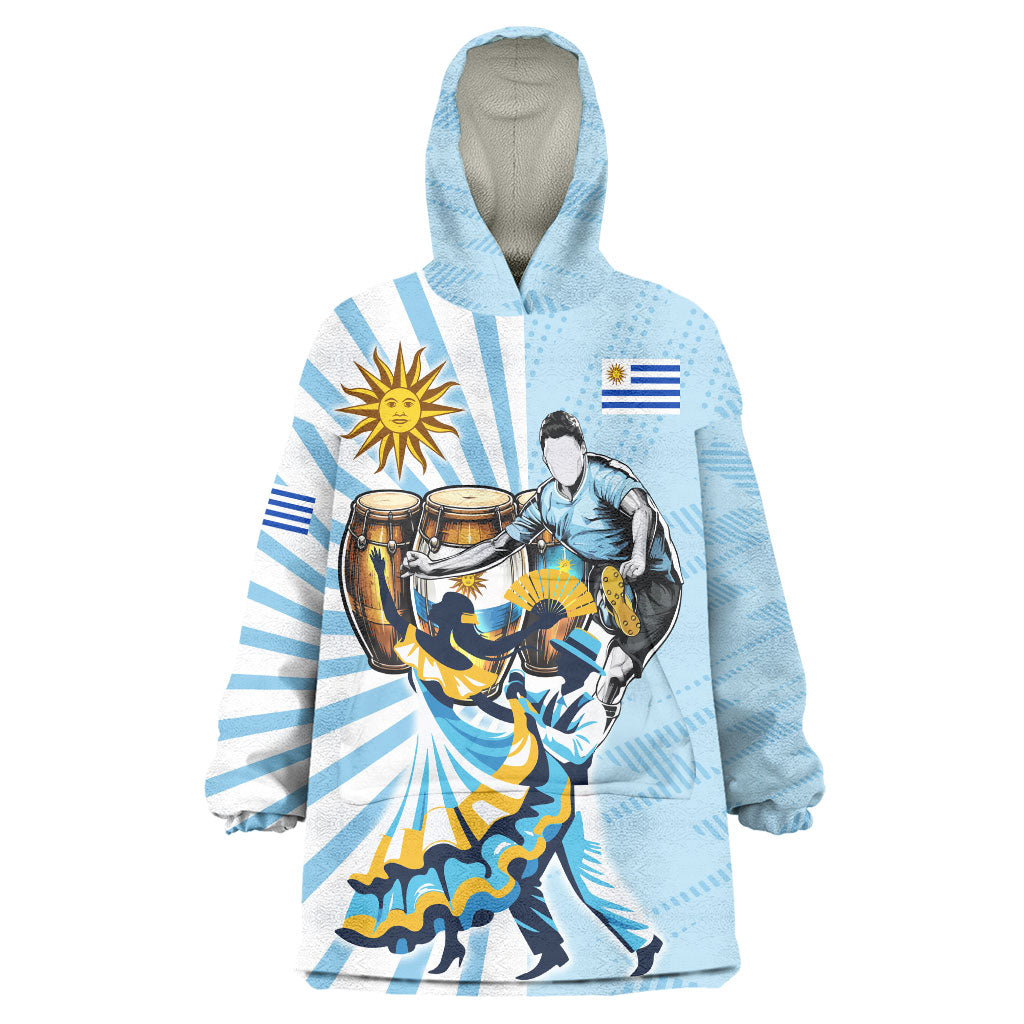 Personalized Uruguay Soccer Wearable Blanket Hoodie Cultural Dance Drums Sun Emblem Dynamic Flag