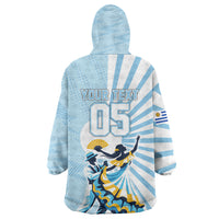 Personalized Uruguay Soccer Wearable Blanket Hoodie Cultural Dance Drums Sun Emblem Dynamic Flag
