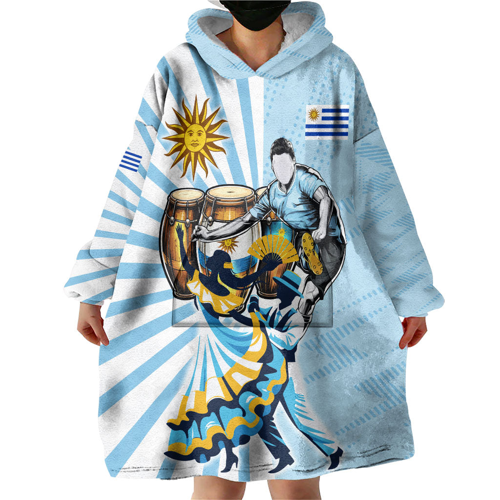 Personalized Uruguay Soccer Wearable Blanket Hoodie Cultural Dance Drums Sun Emblem Dynamic Flag