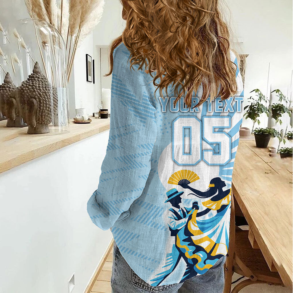 Personalized Uruguay Soccer Women Casual Shirt Cultural Dance Drums Sun Emblem Dynamic Flag