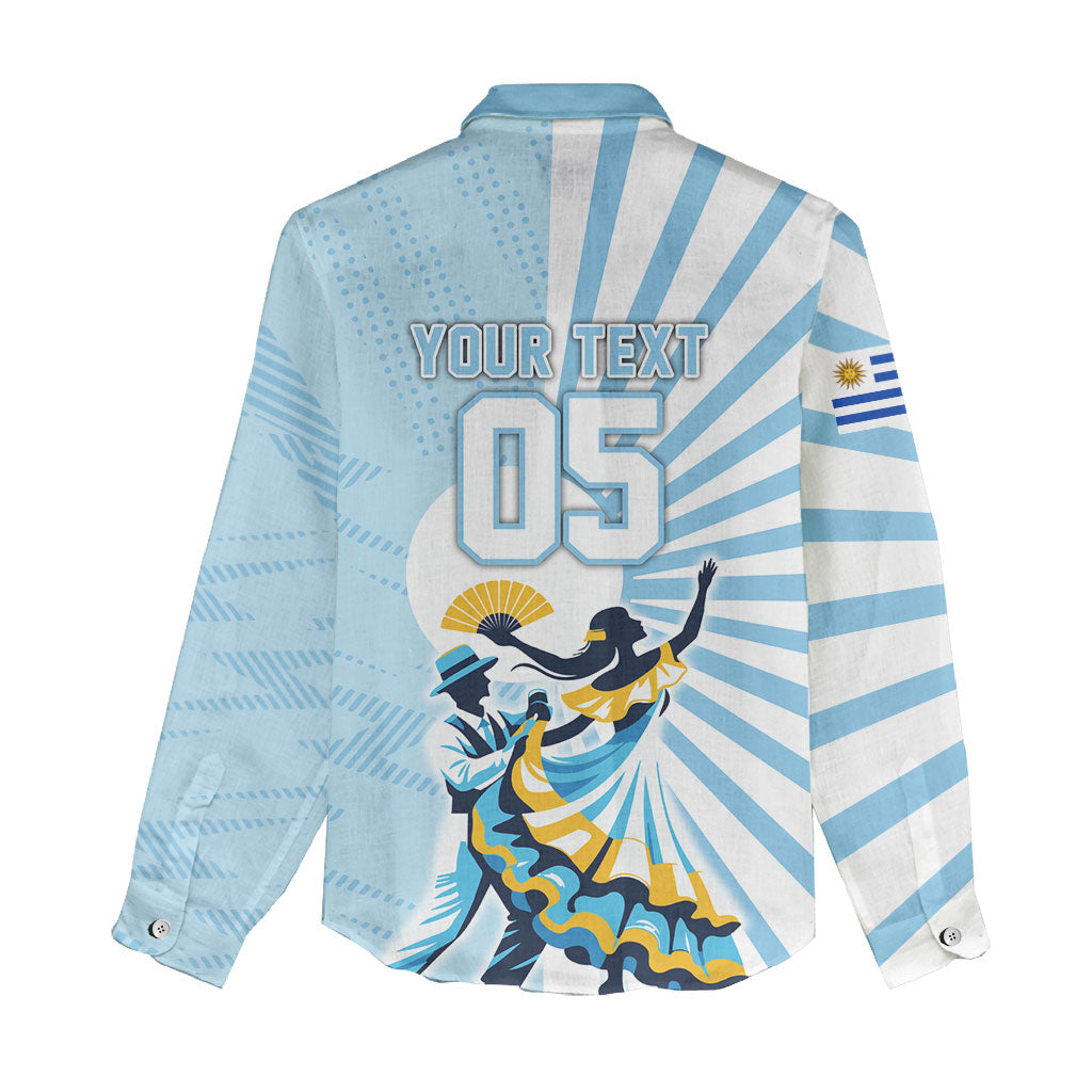 Personalized Uruguay Soccer Women Casual Shirt Cultural Dance Drums Sun Emblem Dynamic Flag