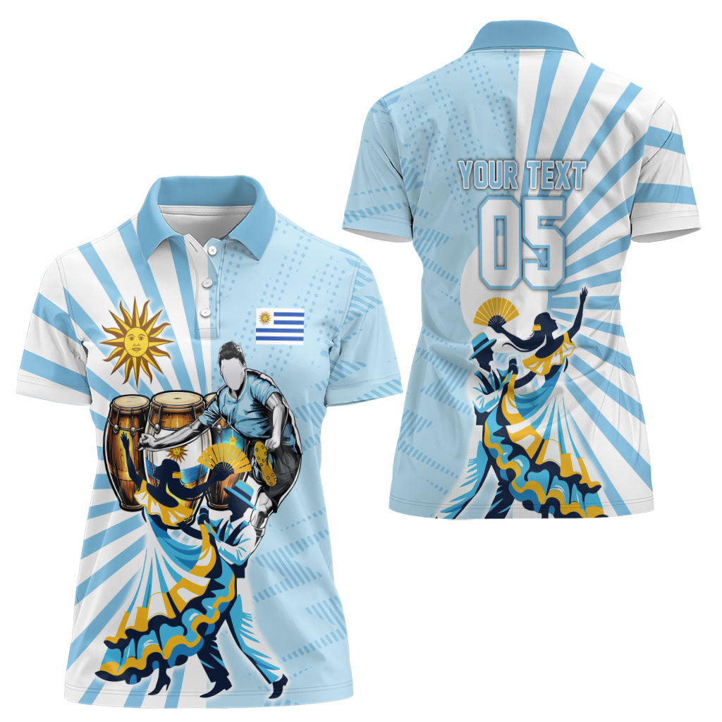 Personalized Uruguay Soccer Women Polo Shirt Cultural Dance Drums Sun Emblem Dynamic Flag