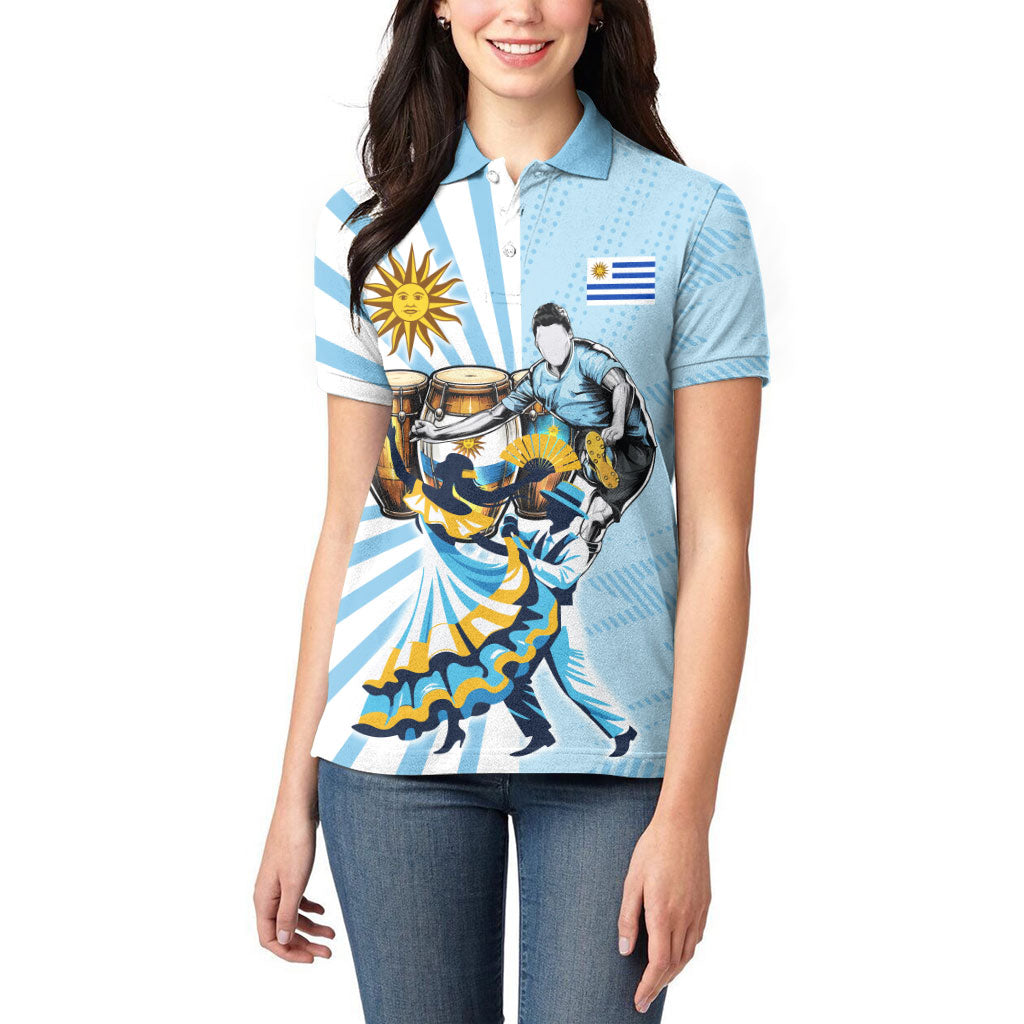 Personalized Uruguay Soccer Women Polo Shirt Cultural Dance Drums Sun Emblem Dynamic Flag