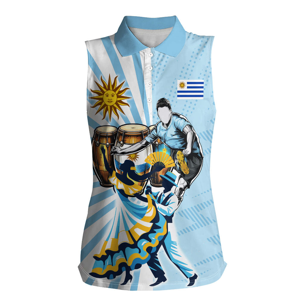 Personalized Uruguay Soccer Women Sleeveless Polo Shirt Cultural Dance Drums Sun Emblem Dynamic Flag