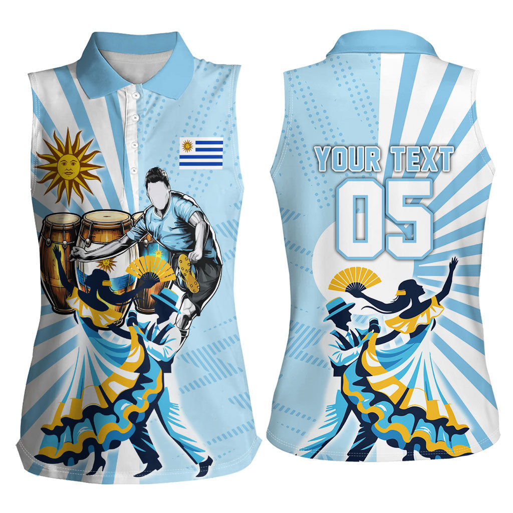 Personalized Uruguay Soccer Women Sleeveless Polo Shirt Cultural Dance Drums Sun Emblem Dynamic Flag