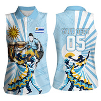 Personalized Uruguay Soccer Women Sleeveless Polo Shirt Cultural Dance Drums Sun Emblem Dynamic Flag