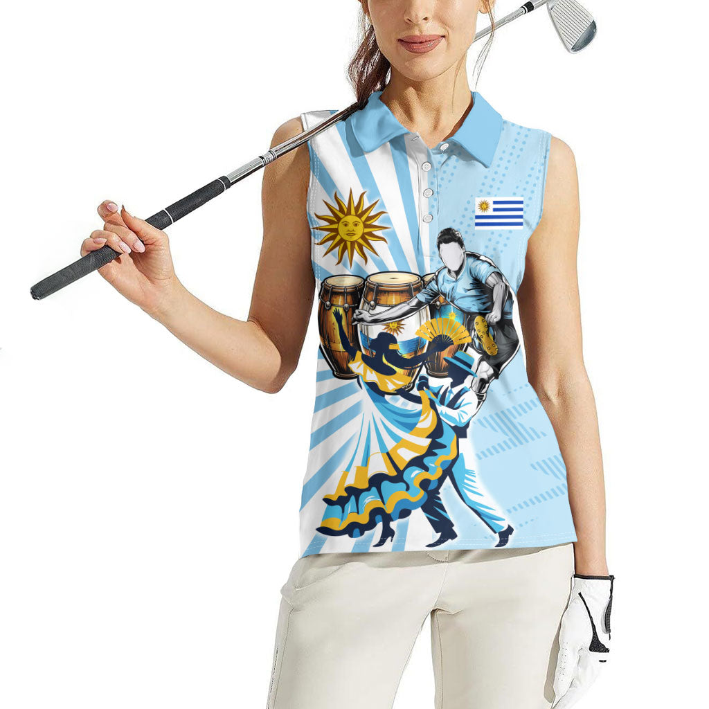 Personalized Uruguay Soccer Women Sleeveless Polo Shirt Cultural Dance Drums Sun Emblem Dynamic Flag