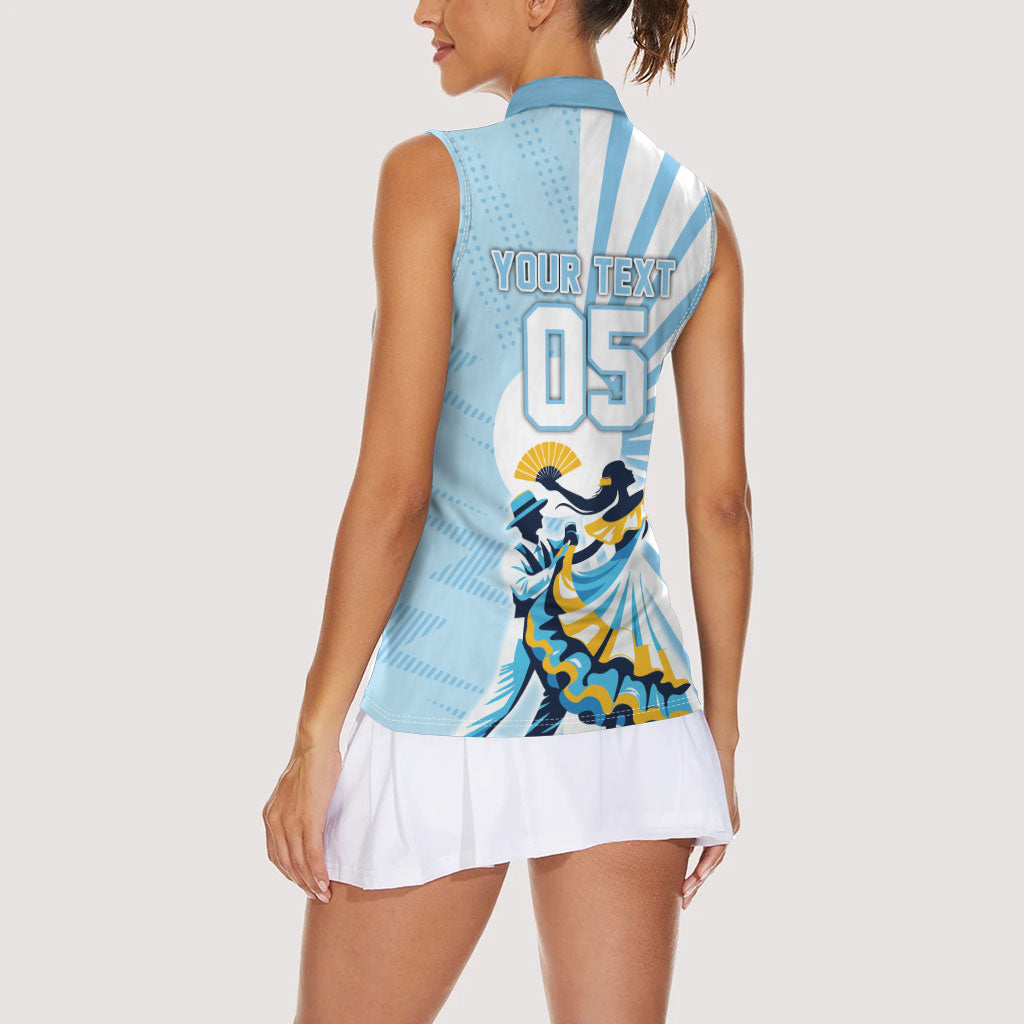 Personalized Uruguay Soccer Women Sleeveless Polo Shirt Cultural Dance Drums Sun Emblem Dynamic Flag