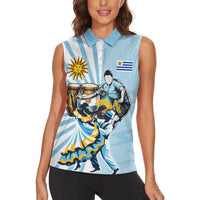 Personalized Uruguay Soccer Women Sleeveless Polo Shirt Cultural Dance Drums Sun Emblem Dynamic Flag